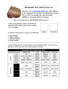 Metamorphic Rock Identification Lab - Mr. Magner`s Rocks