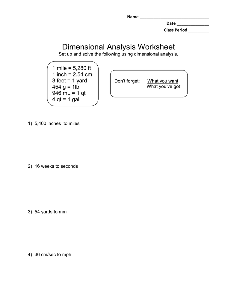 Dimensional Analysis Worksheet With Regard To Dimensional Analysis Worksheet 2