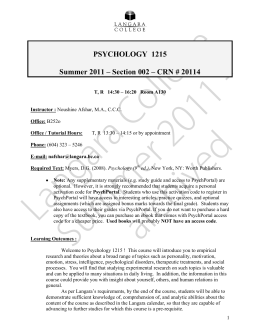 PSYCHOLOGY 1215 Summer 2011 – Section