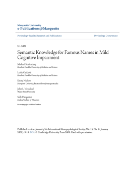Semantic Knowledge for Famous Names in Mild Cognitive Impairment