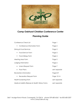 Camp Oakhurst Christian Conference Center Planning Guide