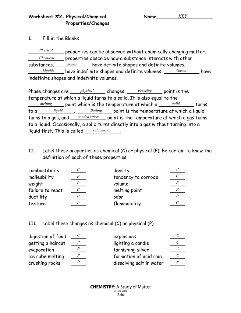 Worksheet #23: Physical/Chemical Name___________________ With Regard To Physical And Chemical Properties Worksheet