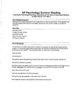 AP Psychology Summer Reading