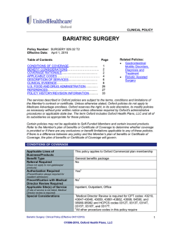 Bariatric Surgery - Oxford Health Plans