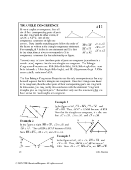 TRIANGLE CONGRUENCE Example 1 Example 2 Example 3