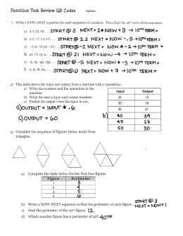 j) Write a NOW-NEXT equation for each sequence of numbers. Then