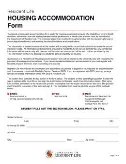 Housing Accommodation Form - Department of Resident Life