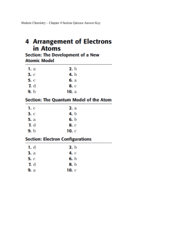 Modern Chemistry – Chapter 4 Section Quizzes Answer Key