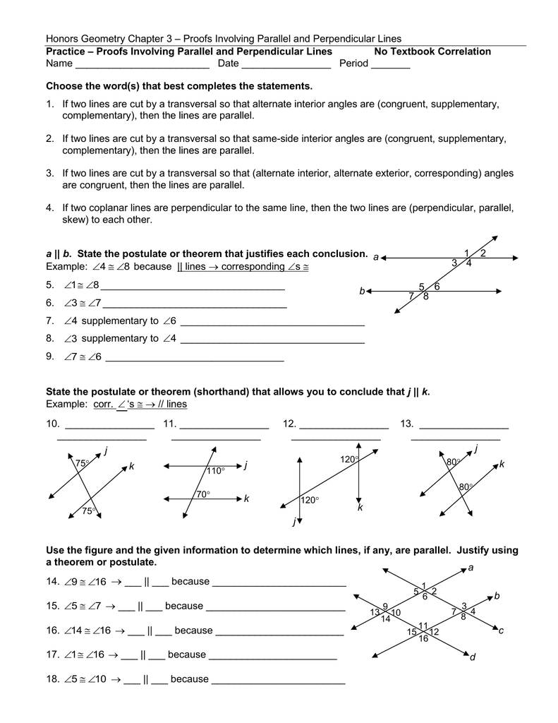 Honors Geometry Chapter 3 Proofs Involving Parallel And