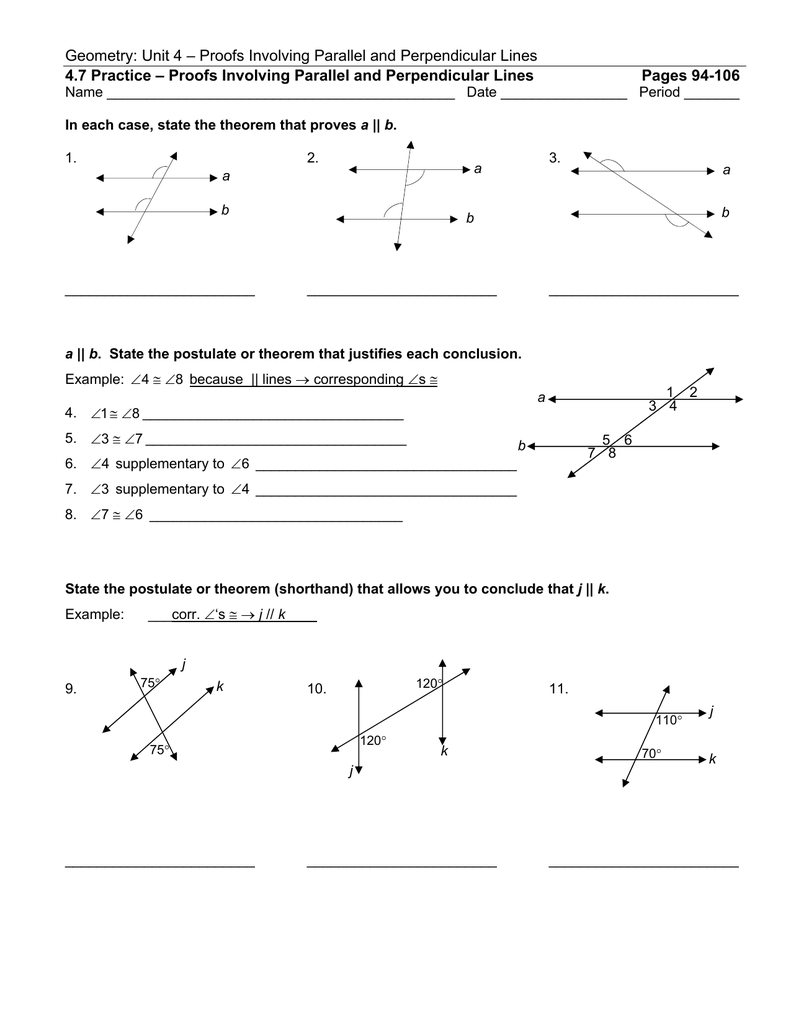 Geometry Unit 4 Proofs Involving Parallel And Perpendicular