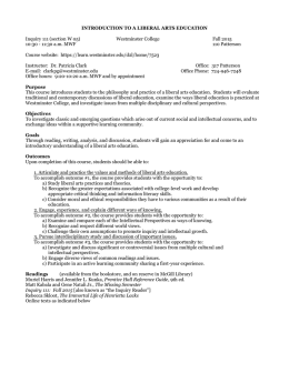 INTRODUCTION TO A LIBERAL ARTS EDUCATION Inquiry 111