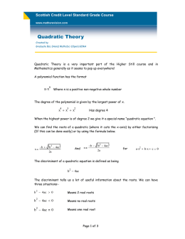 Quadratic Theory ( ) ( )