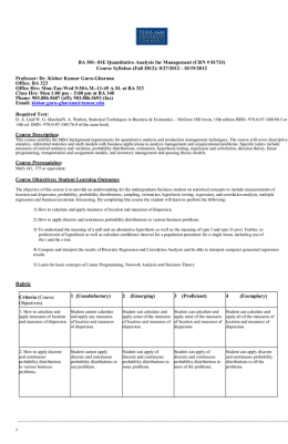 BA 501- 01E Quantitative Analysis for Management (CRN # 81733