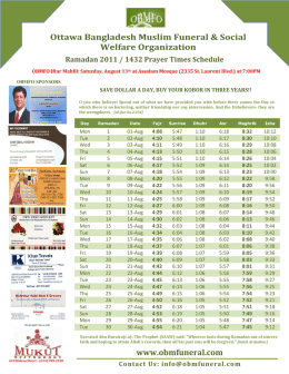 Ramadan 2011 / 1432 Prayer Times Schedule - Ottawa