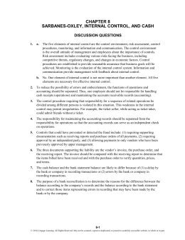 CHAPTER 8 SARBANES-OXLEY, INTERNAL CONTROL, AND CASH