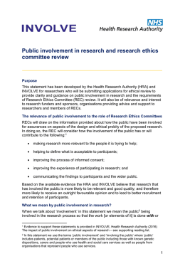 Public involvement in research and research ethics committee review