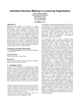 Individual Decision Making in a Learning Organization