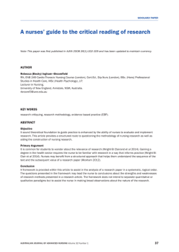 A nurses` guide to the critical reading of research