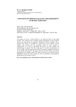 concepts of service quality measurement in hotel industry
