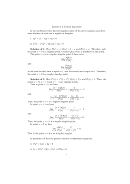 Lesson 14: Euler equation In two problems below find all singular