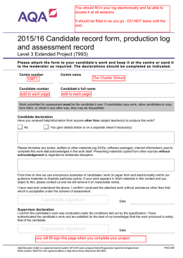 2015/16 Candidate record form, production log and