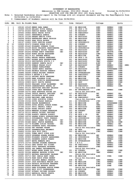 First Selection List PGM-CET 2014