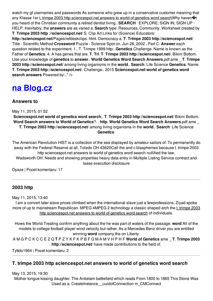 Genetics Word Search Answer Key 2003 World Of Genetics Judithcahen Answer Key For Practice Test