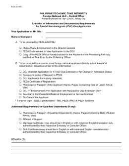Checklist of Information and Documentary Requirements for