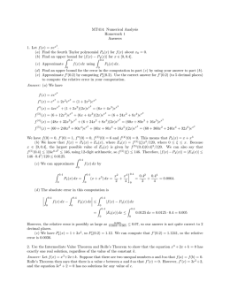 MT414: Numerical Analysis Homework 1 Answers 1. Let f(x) = xe . (a