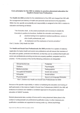 Core principles for the HSE in relation to practice placement