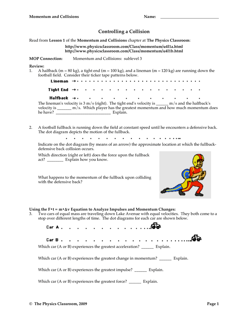 Controlling a Collision Inside Momentum And Collisions Worksheet Answers