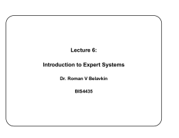 Lecture 6: Introduction to Expert Systems