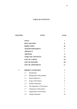 vii TABLE OF CONTENTS CHAPTER TITLE PAGE TITLE i