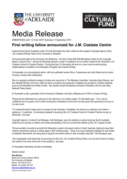 Copyright Agency Coetzee Writing Fellow Media Release