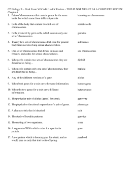 CP Biology B – Final Exam VOCABULARY Review – THIS IS NOT