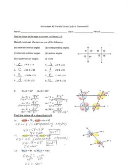 Worksheet #3 (Parallel Lines Cut by a Transversal) -
