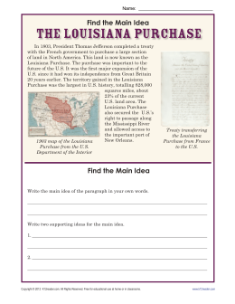 Main Idea Worksheets | The Louisiana Purchase