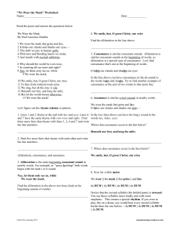 We Wear the Mask Worksheet - One Pot Learning