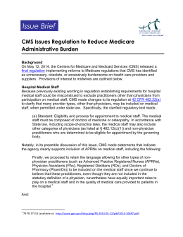Issue Brief CMS Issues Regulation to Reduce Medicare