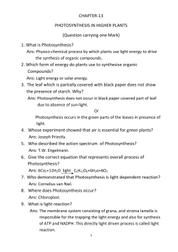CHAPTER-13 PHOTOSYNTHESIS IN HIGHER PLANTS (Question