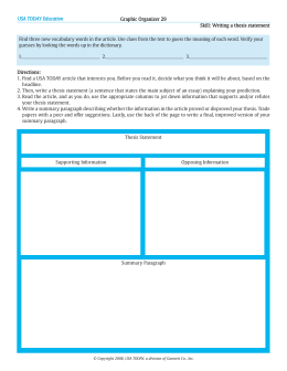 Graphic Organizer 29 Skill: Writing a thesis statement Find three