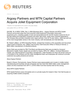 Acquisition Press Release - MTN Capital Partners LLC