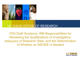 UC DAVIS OFFICE OF RESEARCH FDA Draft Guidance: IRB