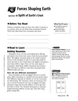 Page 1 section e Uplift of Earth`s Crust © Before You Read Picture a