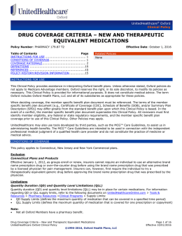 Drug Coverage Criteria – New and Therapeutic Equivalent
