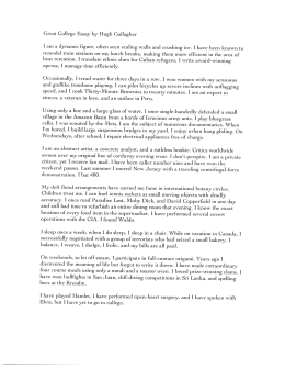 Great College Essay by Hugh Gallagher I am a dynamic ﬁgure, often