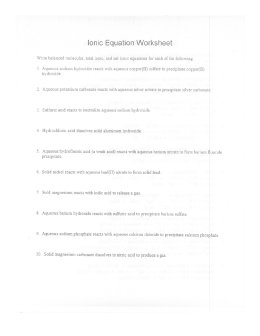 6 Ionic Equation Worksheet