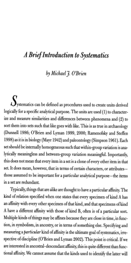 A Brief Introduction to Systematics - Michael J. O`Brien