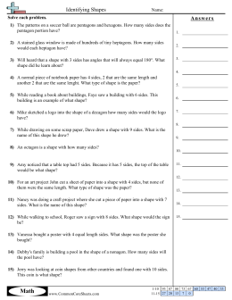 Identifying Shapes - Common Core Sheets