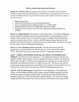 EDFacts Federal Data Reporting Due Dates January 30